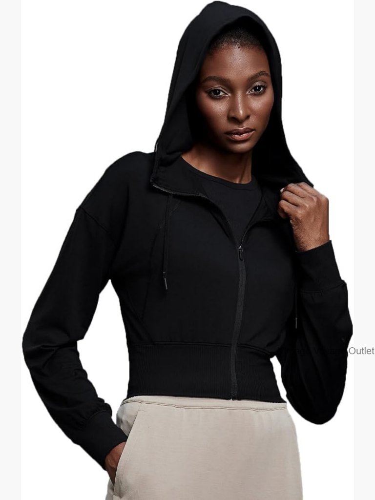 Cropped Zip Hoodie Athletic Workout Jacket Slim Fit Long Sleeve